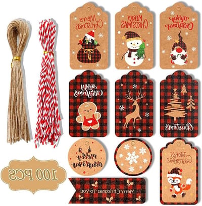 Kerstcadeau Labels 100 Stuks - Kraft Papier Cadeautags voor Persoonlijke Geschenkverpakking en Decoratie
