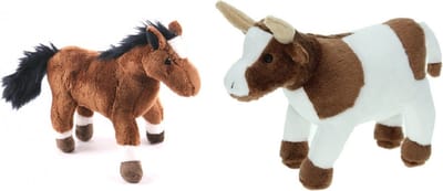 Cornelissen Pluche knuffel boerderijdieren set - Koe en Paard - van 22 cm - Zachte kinder knuffels - cadeau