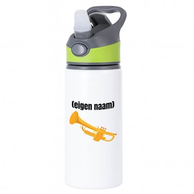 Hacebo® - trompet met eigen naam waterfles met rietje groen - Trompet - muziek liefhebbers - iemand die houdt van trompetten - verjaardag - cadeau - kado - geschenk - water fles - 650ML