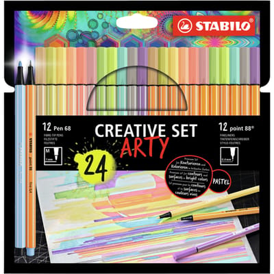 STABILO ARTY Creative Set - Set Pen 68 & Point 88 Pastel - Combi Arty Etui Met 24 Stuks