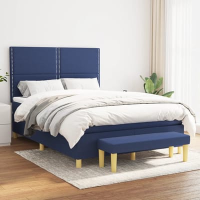 vidaXL - Boxspring - met - matras - stof - blauw - 140x190 - cm