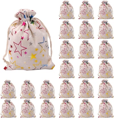 Dailygoods- Sterzakjes 25 stuks - Katoenen Geschenktas - Veelkleurig - Creatieve Verpakking - Opbergzakken - Uniek Sterrenpatroon - Geschenkzakjes