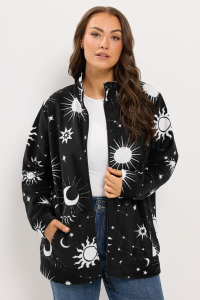 Yours Zwarte Fleece Met Hemelprint En Ritssluiting Size 42