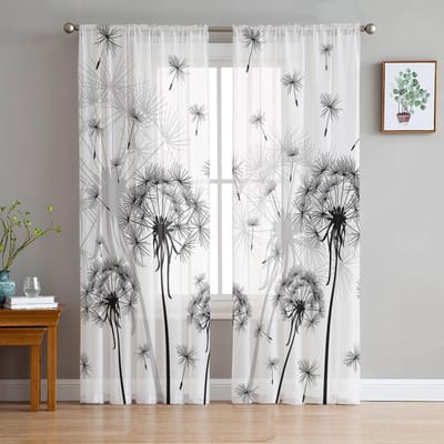 Lak Wit Paardenbloem Zaden Tule Gordijnen Voor Woonkamer Voile Transparant Raamgordijn Voor Slaapkamer Chiffon Gordijnen Voor Keuken 135W x 114H(cm)