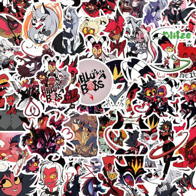 10 30 50 100 Stuks Helluva Boss Anime Stickers Coole Cartoon Decals Speelgoed Diy Notitieboek Bagage Telefoon Fiets Graffiti Sticker Decoratie black