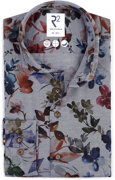 R2 Overhemd Flanel Flower Print Multicolour - Maat 38 - Heren - Overhemden Formeel