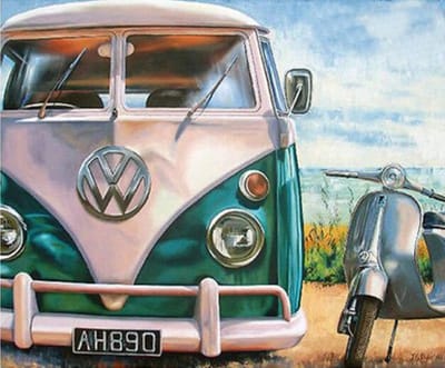 Diamond painting 40x50cm - vw retro busje - ronde steentjes