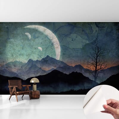 Coloray Zelfklevend Behang - Nachtlandschap Zelfklevend fotobehang - 416x254 cm - Blauw Zelfklevend Behang - Voor de woonkamer, slaapkamer en kantoor - Herpositioneerbaar - Stickerbehang op rol