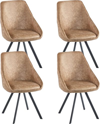 Colenis® - Twisty Eetkamerstoel - Set Van 4 - Wood - Microfiber - Zwarte Poten - 180° - Draaistoel
