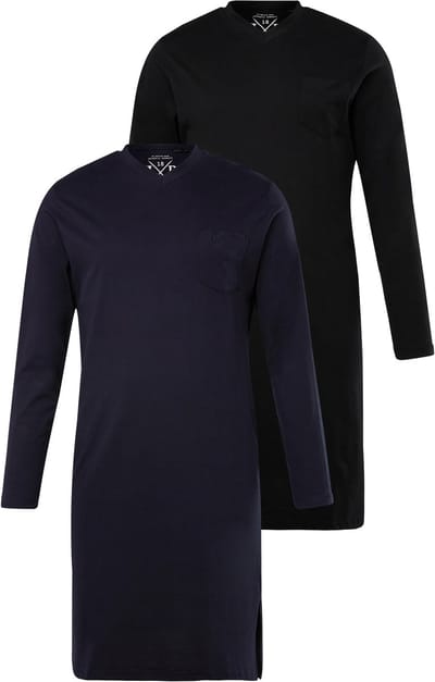 JP 1880 - Heren - Nachthemd loungewear duopak effen lange mouwen - Zwart - Maat 3XL