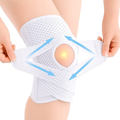 Sport Kniebrace – Ademend & Elastisch Kniebeschermer voor Heren & Dames – Met Drukpunten & Stevige Pasvorm – Wit – Geschikt voor Hardlopen, Fitness & Outdoor – M