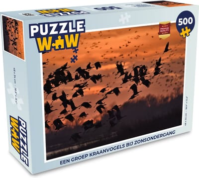 Puzzel Een groep kraanvogels bij zonsondergang - Legpuzzel - Puzzel 500 stukjes
