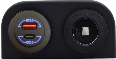 ProRide 12-24V USB/USB C Autolader 2 Poorten Opbouw - 36W+60W QC5.0 - Sigarettenaansteker - Blauw