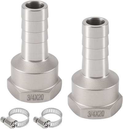 2 stuks roestvrijstalen slangtule, 3/4 inch x 20 mm roestvrijstalen slangtule met tegenhaken, slangtule aansluitstuk, barb slangaansluiting, voor tuinslangen, emmers, kranen