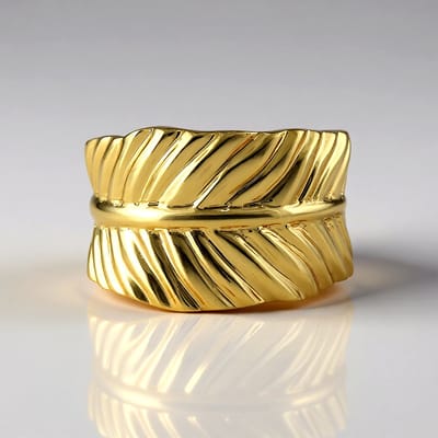 Cavill - Elegante Zilveren Ring - 925 Sterling Zilver Geel Verguld - Brede Ring Met Golvend Patroon - Luxe Comfortabele Ringen Voor Dames 20x20 mm