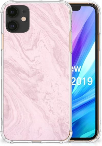 Back Cover voor Apple iPhone 11 Anti-Shock Hoesje Marble Pink - Origineel Cadeau Vriendin