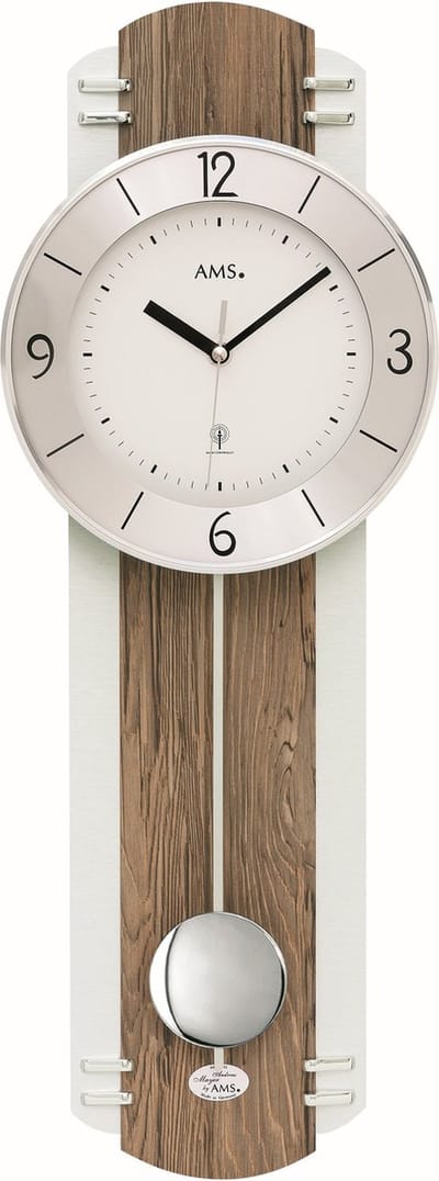 AMS Wandklok met slinger Zendergestuurd notenhout 5292
