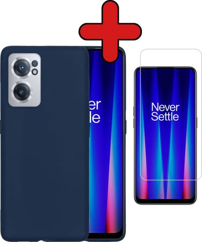 Hoesje - Met Screenprotector - Geschikt voor OnePlus Nord CE 2 - Sterk & Shockproof - Telefoon Hoes - Back Cover - Siliconen Case - Telefoonhoes - Donkerblauw