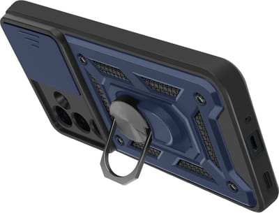 Mayaxess, Hoesje Geschikt voor Samsung Galaxy A16 met Schuifbare Camera Cover en Magnetische Ring, Nachtblauw