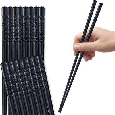 SnelShoppen - 2 Pairs Chopsticks Set - Fiberglass Zwarte Sushi Sticks - Anti-slip & Herbruikbaar - 24cm - Ideaal voor Thuis, Feesten en Camping