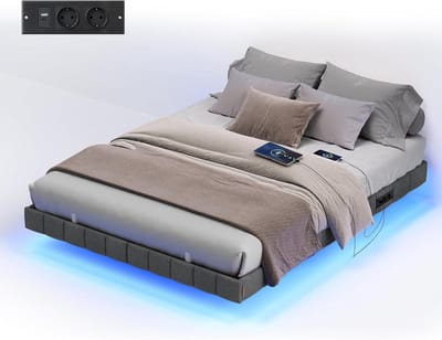 Bedframe met verlichting - Modern slaapmeubel - Ontspannen slapen - Zwevend effect - 140 x 200 cm - Leigrijs