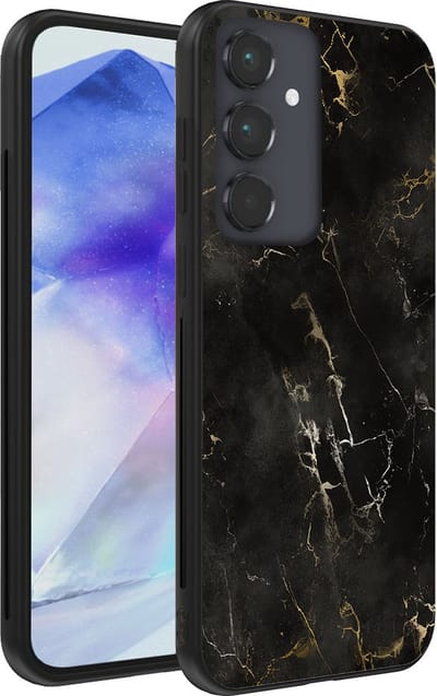 Smartphonica Telefoonhoesje geschikt voor Samsung Galaxy A55 met marmer opdruk - TPU backcover case marble design - Zwart geschikt voor Samsung Galaxy A55