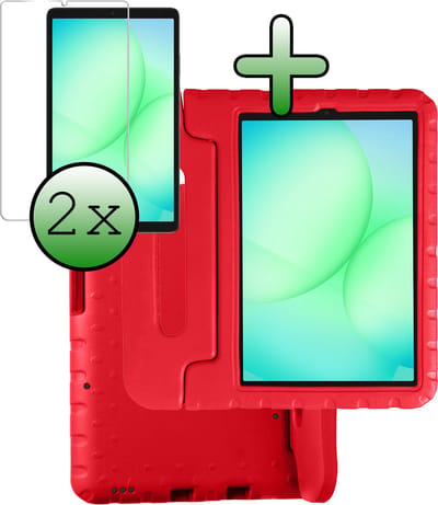 Hoesje Geschikt voor Samsung Galaxy Tab A11 / A9 - Met 2x Screenprotector - Kinderhoes Shockproof Bumper - Kidsproof Case - Tablet Hoes - Kinder Hoes Cover - Rood