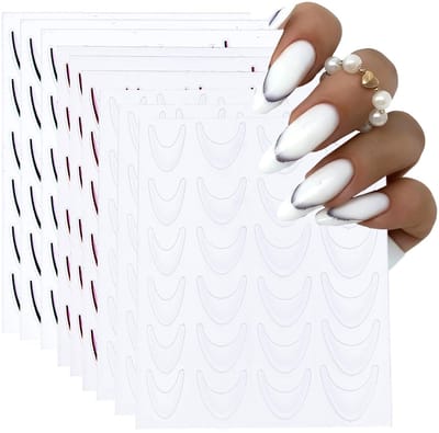 JHUBERS- Nagelstickers Veelkleurig - French Manicure - Zelfklevend - Gebogen Lijnen - 9 Vellen - Salonkwaliteit Afwerking - Nail Art