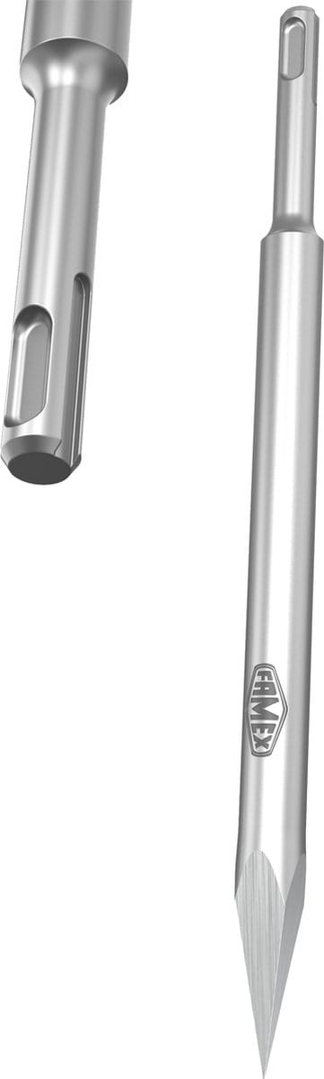 FAMEX 8326 SDS-Plus beitel, puntbeitel, hooggelegeerd staal, zeer duurzaam, ontworpen voor krachtige boorhamers, bijv. voor Bosch, Atlas Copco, Hilti, Metabo