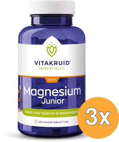 3x Vitakruid Magnesium Junior (90 kauwtabletten)