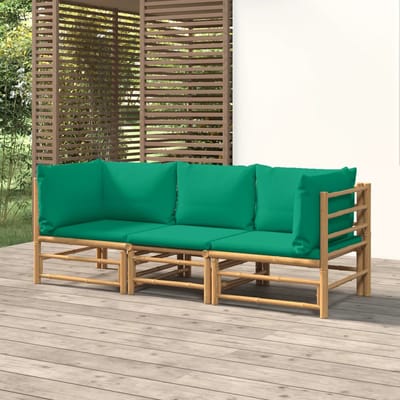 vidaXL - 3-delige - Loungeset - met - kussens - bamboe - groen