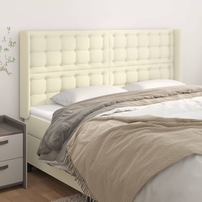 vidaXL - Hoofdbord - met - randen - 163x16x118/128 - cm - kunstleer - crèmekleurig