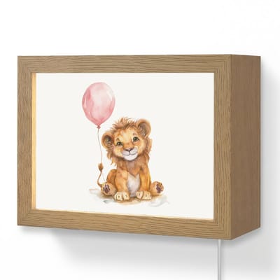 Wandlamp 20x15 cm - Oplaadbaar - Leeuw - Baby dier - Dieren - Roze ballon - Wandlampen binnen woonkamer - Slaapkamer lamp met kabel - Decoratieve nachtlamp - Vloerlamp snoer