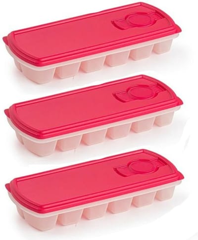 Plasticforte IJsblokjes vormpje met deksel - 3x - 12 ijsklontjes - kunststof - fuchsia roze
