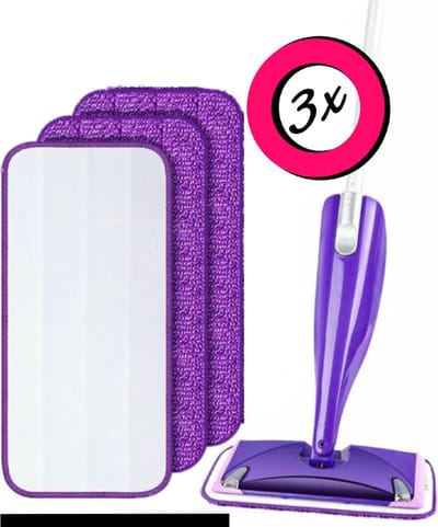 Mop microvezel-reinigingspads, 3 stuks herbruikbare dweilpads geschikt voor Swiffer WetJet, dweilreinigingskussenhoes vervangingshoes mopcover reinigingspads voor hardhout, laminaat, tegels (30 x 14 cm) paars