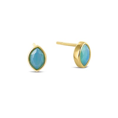 New Bling 9NB-0857 Zilveren Oorknopjes - Dames - Chrysophrase Bluish Stone - Ovaal - 8,5 x 6,5 mm - Zilver - Gold Plated (Verguld/Goud op Zilver)