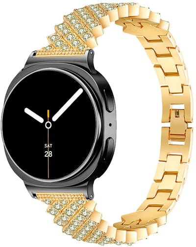 Stravo Luxe Metalen Horlogebandje voor Dames – Geschikt voor Samsung Galaxy Watch 9 (40/44mm) / Watch 8 (40/44mm) / 8 Classic (46mm) – Elegant Sierlijk Bandje met Strass & Kristallen – Goud