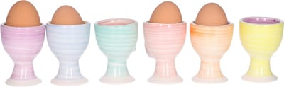 Bellatio Design Eierdopjes Soft Pastel - set van 6x - multi kleuren - keramiek - 7x5 cm - voor ontbijt/brunch/pasen