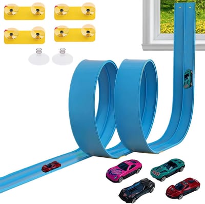 Flexibele Racebaan - Speelgoed Autos - Interactief Spel - Met Zuignappen - 4.5 Meter - Blauw