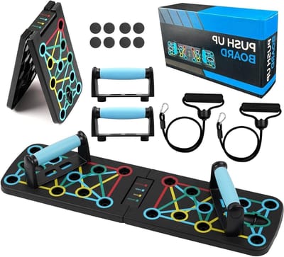 Multifunctionele Vouwbare Push Up Board met Handvat voor Spiertraining, Inclusief 2 Elastische Weerstandsbanden en Ideaal voor Krachttraining en Fitness