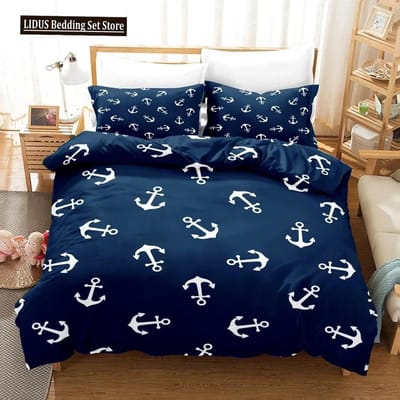 Nautische Beddengoedset Oceaan Anker Decor Dekbedovertrek Zeeman Piraat Kapitein Zee Avontuur Spreihoes Voor Kinderen Jongens Marineblauw 70x133cm 2pcs