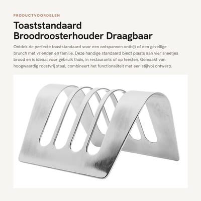 Dailygoods- Toaststandaard 4 Sleuven - Broodroosterhouder - Draagbaar Koelrooster - Roestvrij Staal - Ontbijtserveren - Eenvoudig te Reinigen - Broodhouder