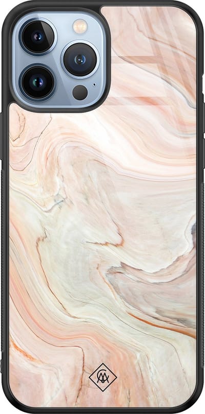 Casimoda® hoesje - Geschikt voor iPhone 13 Pro Max - Marmer Waves - Luxe Hard Case Zwart - Backcover telefoonhoesje - Bruin/beige
