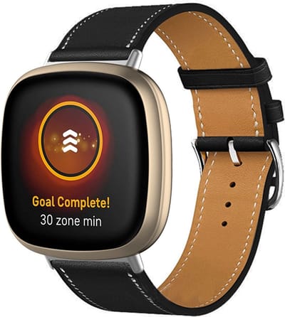 By Qubix - Compatible Fitbit bandje - geschikt voor Fitbit Versa 3/4 & Sense 1/2 leren bandje - Zwart Smartwatchbandje bandje Armband Polsband Strap Band Watchband