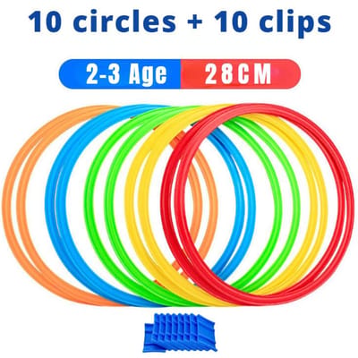 Jeu de cerceaux d'extérieur pour enfants - 10 cerceaux et 10 connecteurs pour garçons et filles, Jouets sportifs amusants pour l'entraînement physique pour jouer au parc blue
