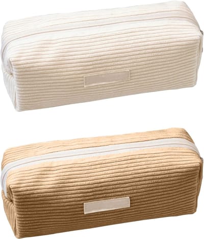 2 stuks corduroy pennenetui, draagbare opbergtas, grote opbergcapaciteit, canvas pennenetui, waterdicht schrijfwaren-etui, geschikt voor tieners, mannen en vrouwen., melkwit, abrikoos
