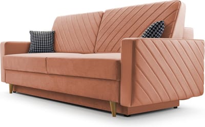 3-zitsbank van Velvet voor woonkamer, slaapbank, sofa met slaapfunctie en opbergruimte, moderne bank - 230x96x97cm - Slaapbank CALIFORNIA - Oranje (KRONOS 41)