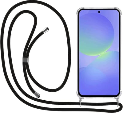 Smartphonica Telefoonhoesje Geschikt voor Samsung Galaxy A36 met Koord en Stootrand - TPU Backcover Shockproof met Lanyard - Transparant geschikt voor Samsung Galaxy A36