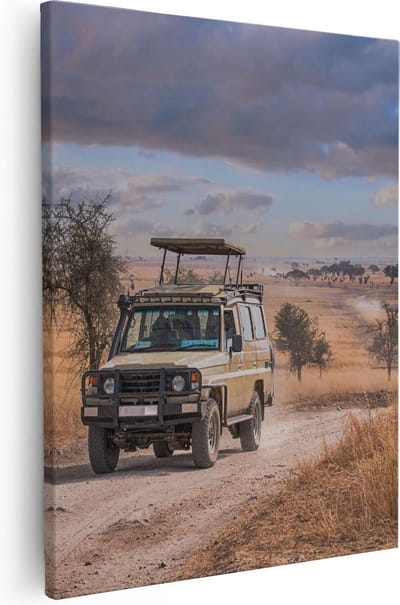 Artaza Canvas Schilderij Safari Jeep - 40x50 cm - Wanddecoratie Afrika - Muurdecoratie Landschap - Kamer Accessoires Natuur