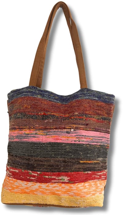 Gerecyclede Grote Tapijt Tas - Gestreept - Geel & Roze Tinten - Grote Schoudertas - 40x40x20cm